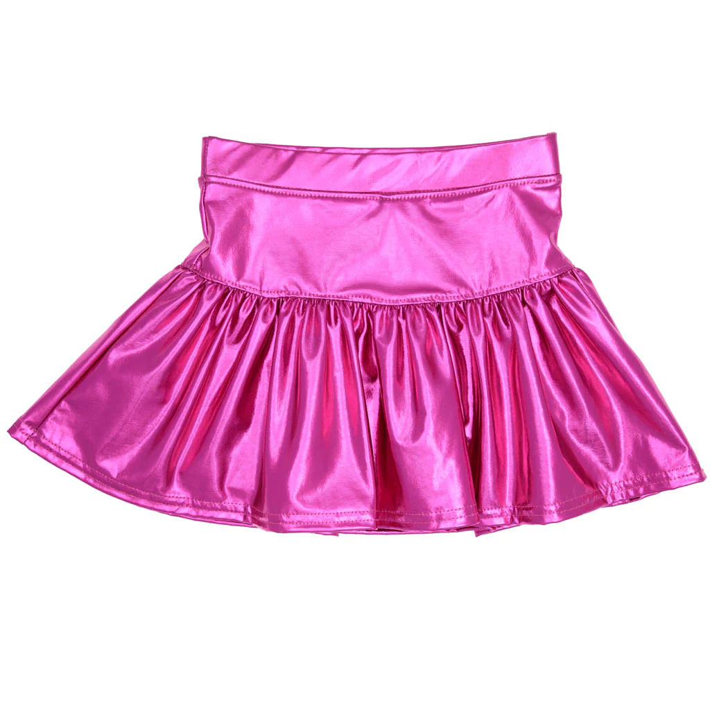 Youth Hot Pink Slick Metallic Gathered Skort