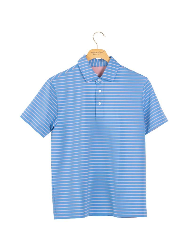 Boy's Blue Micro Stripe UPF Polo