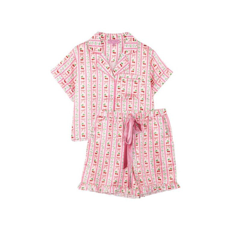 Youth Cherry Stripe Silky Soft Pj Button Set