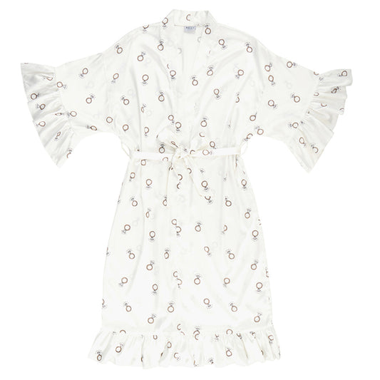 White Rings Long Ruffled Satin Robe