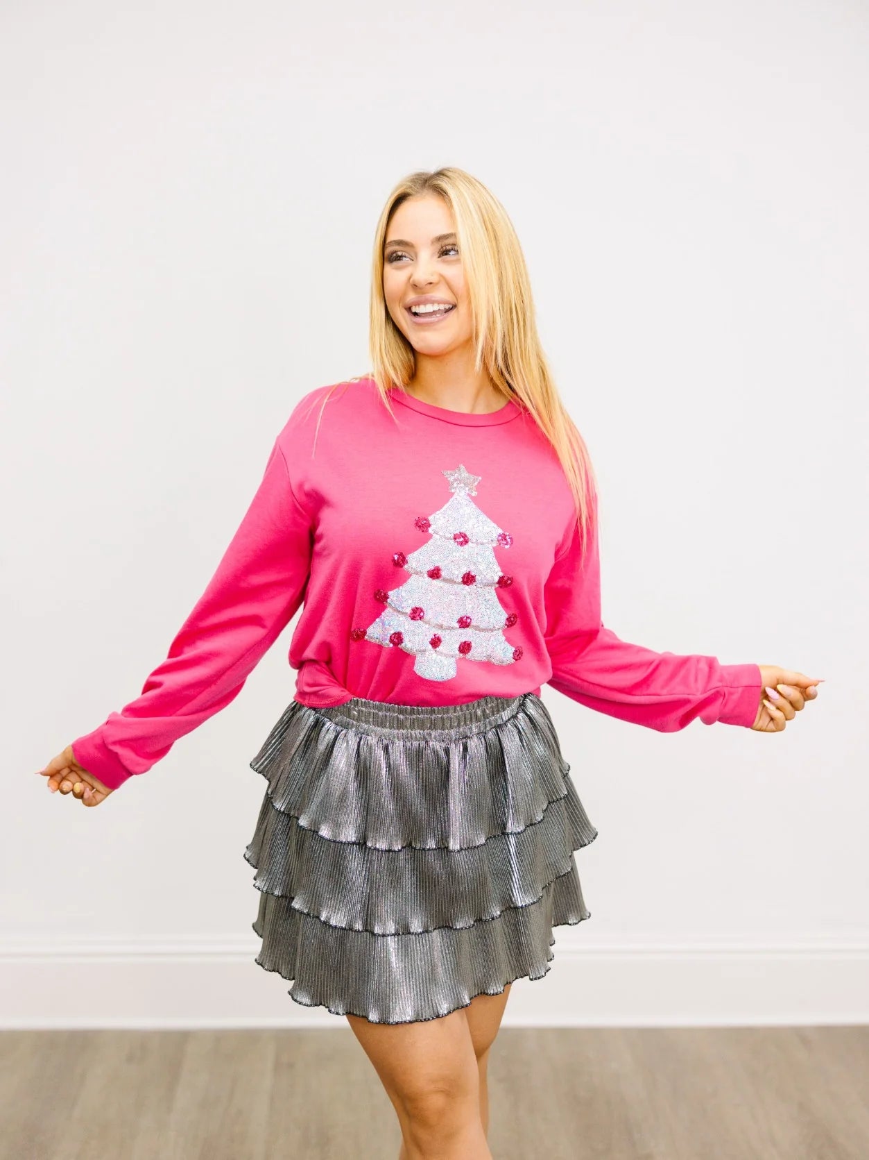 Hot Pink Sequins Christmas Tree Sweatshirt