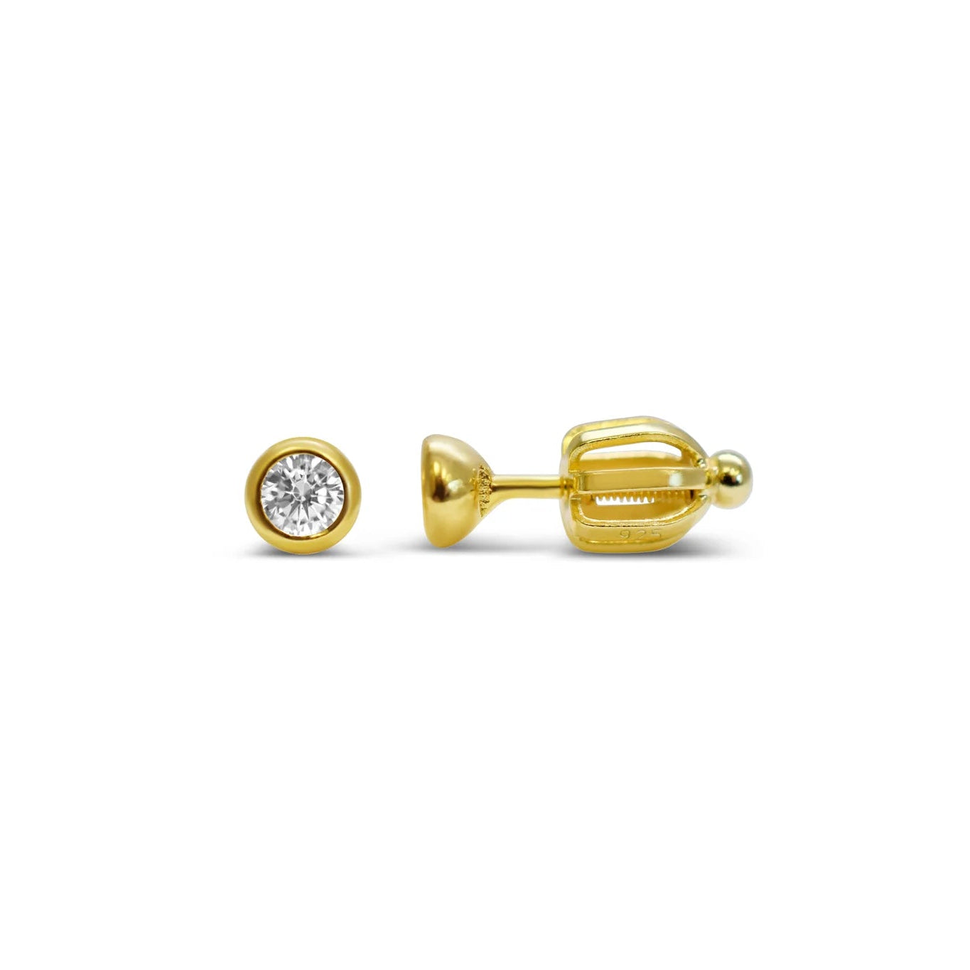 Stia Girl Gold CZ Bezel Stud Earrings