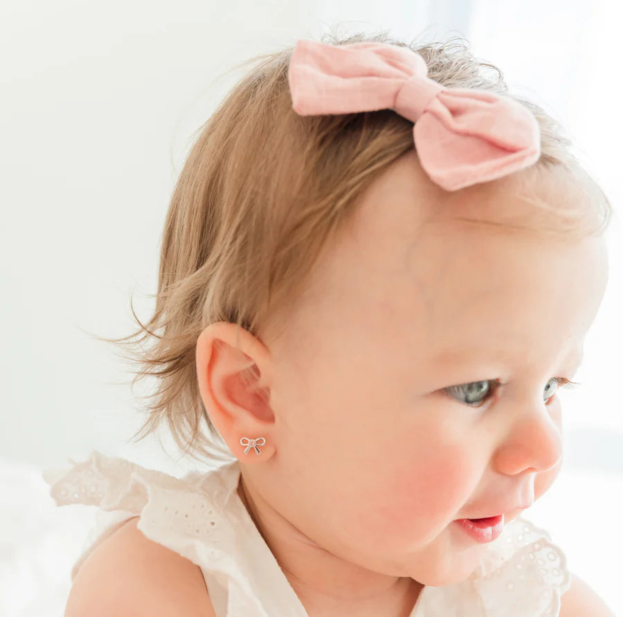 Sterling Silver Bow Earrings with Pink CZs