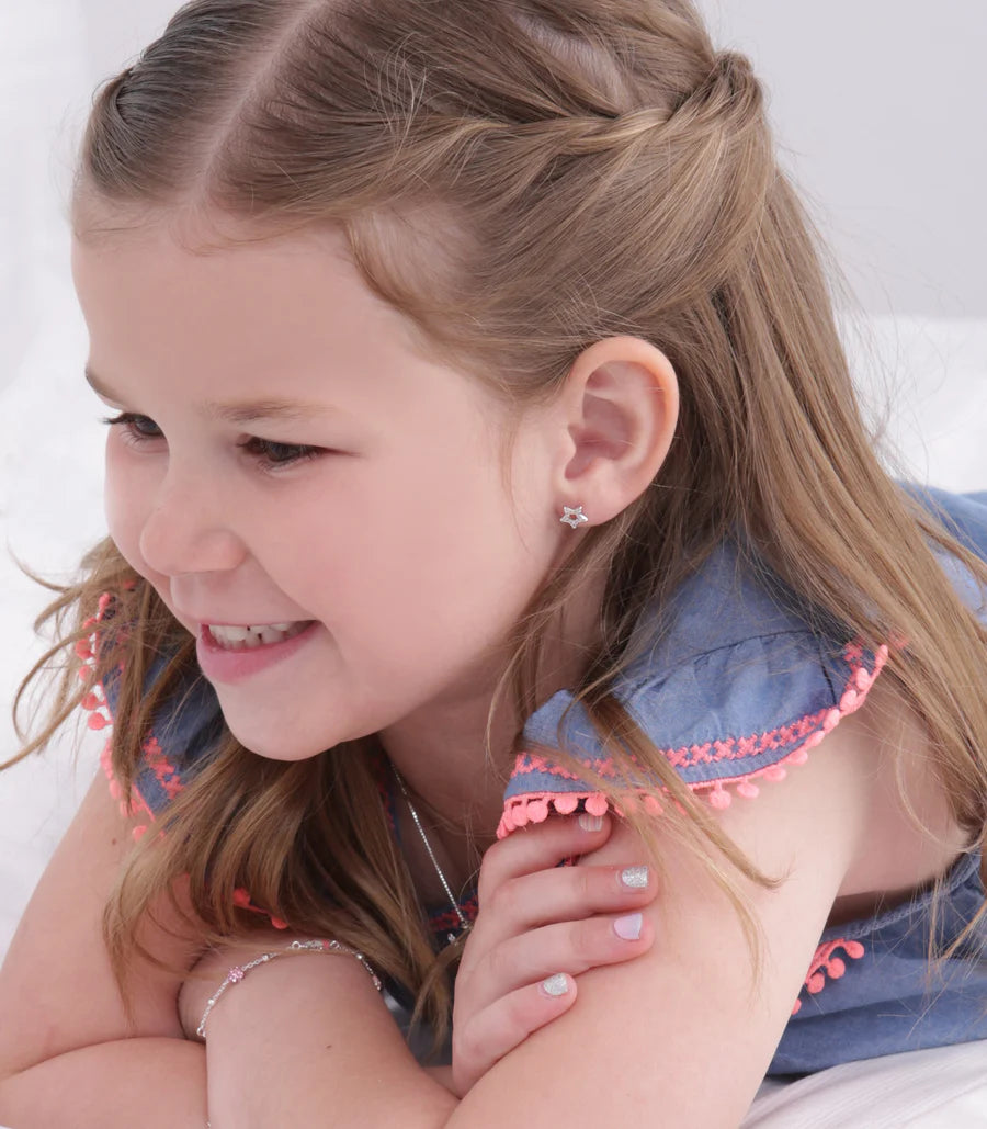 Sterling Silver Hollow Star with CZ Earrings