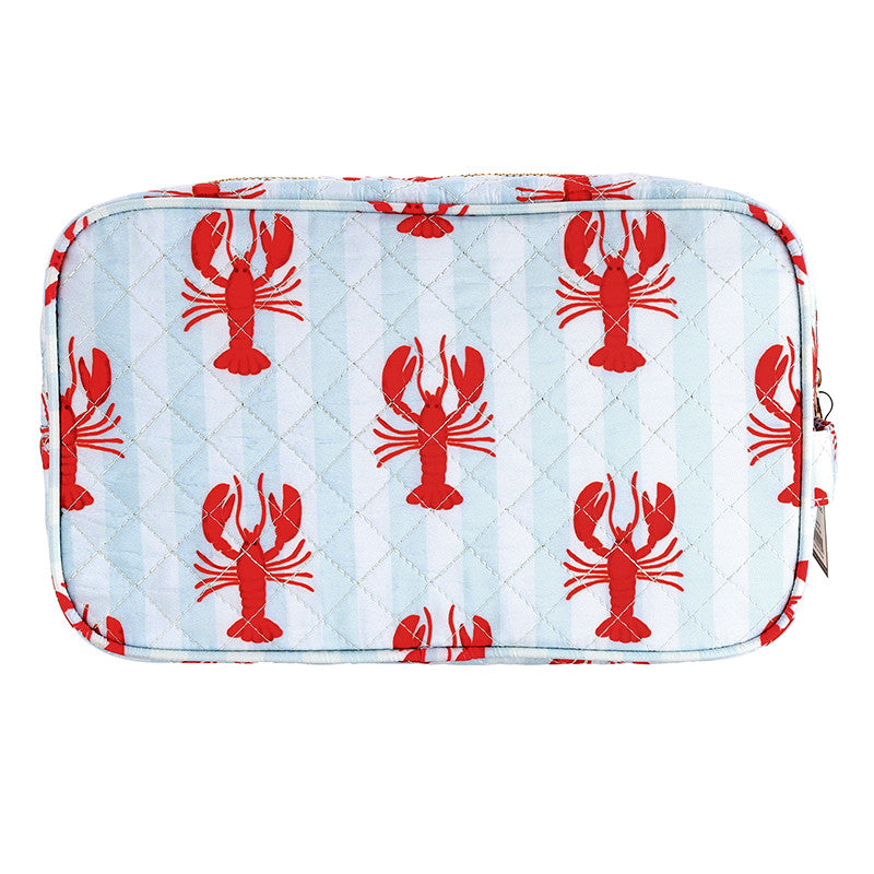 Blue Stripes + Lobsters Quilted Cosmetic Bag
