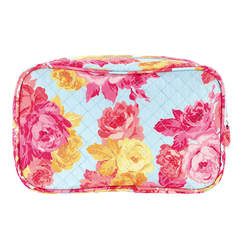 Blue + Rose Floral Quilted Cosmetic Bag