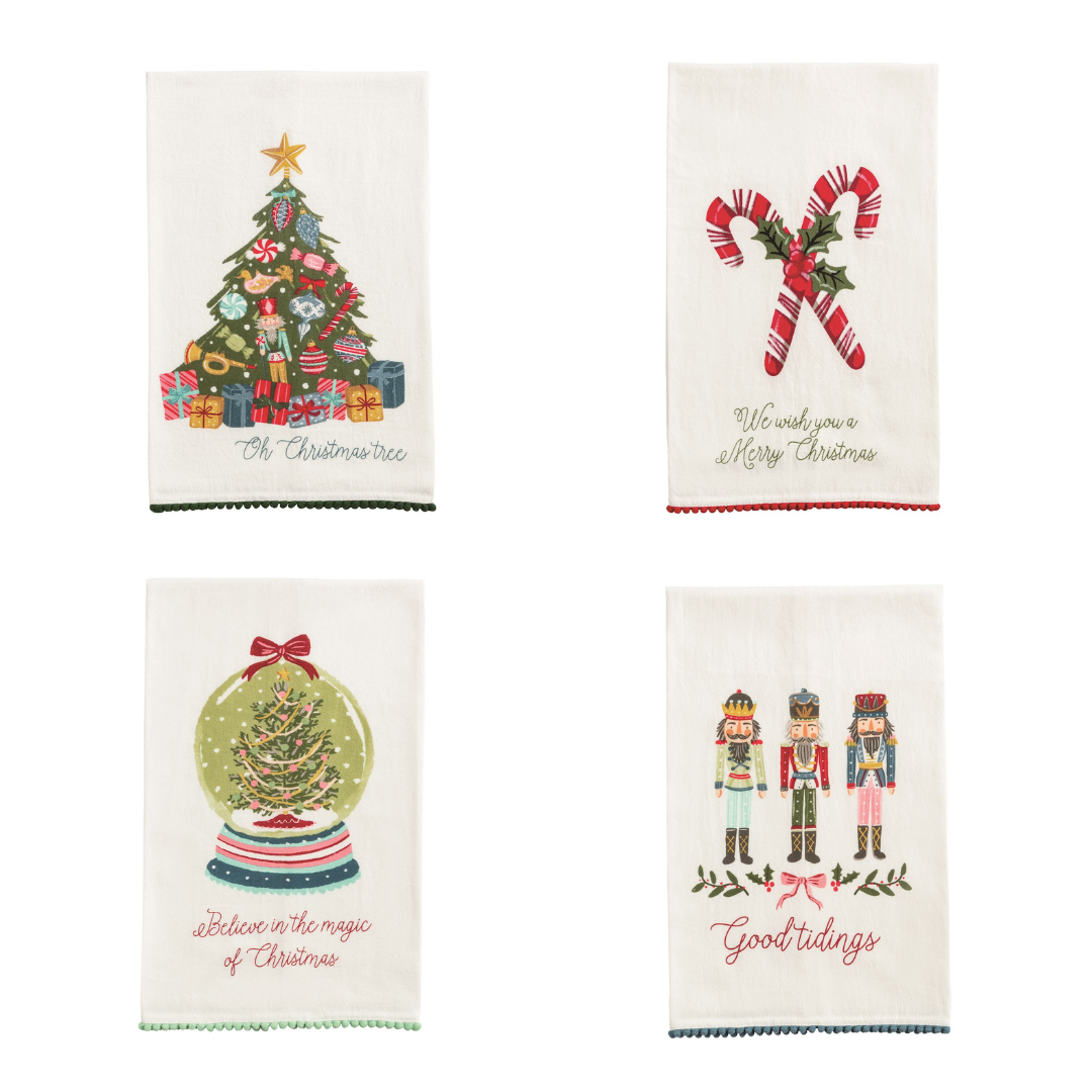Mud Pie Christmas Pom Trim Towels