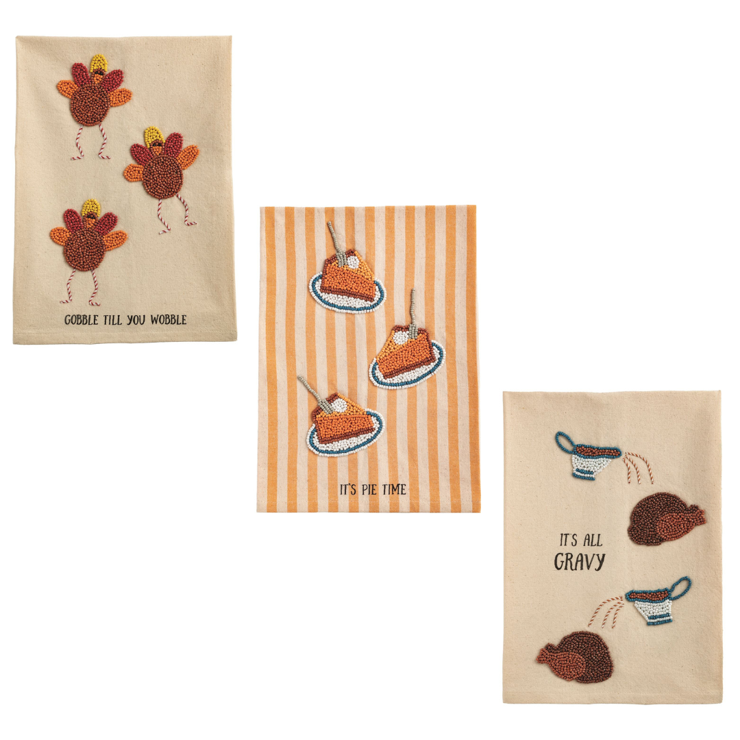 Mud Pie Thanksgiving Beaded Towels