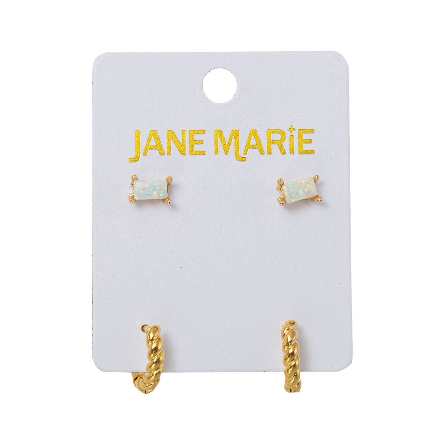 18K Gold Plated Opal with Rope Huggie Earring Set