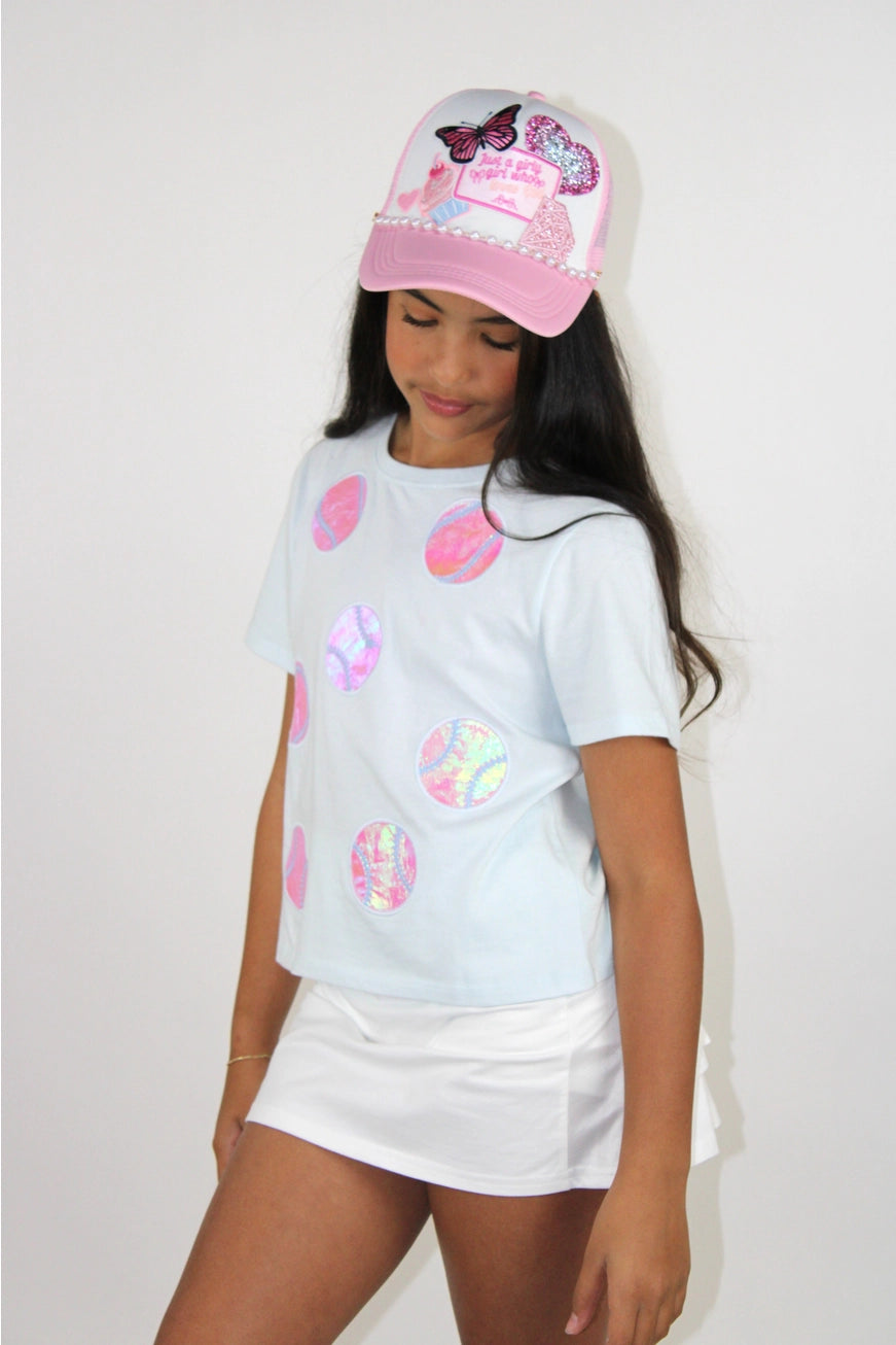 Youth Light Blue Baseball Applique Tee
