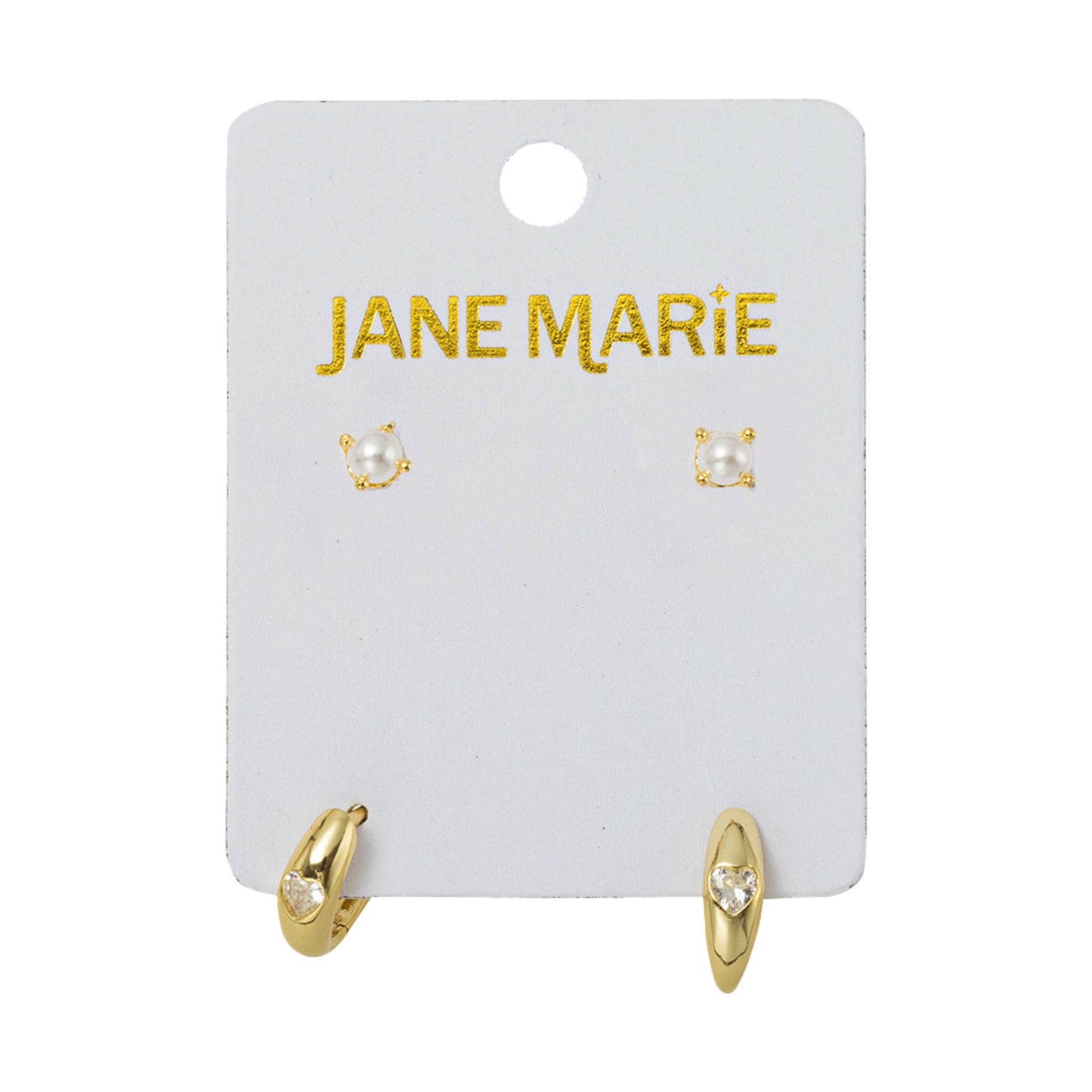 18K Gold Plated Pearl & Heart Huggie Earring Set