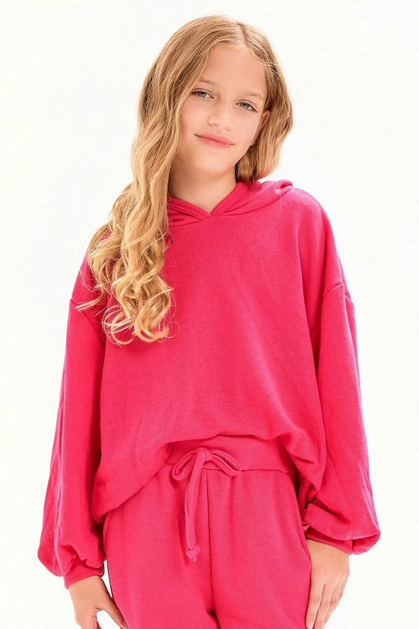Youth Hot Pink Cotton French Terry Hoodie