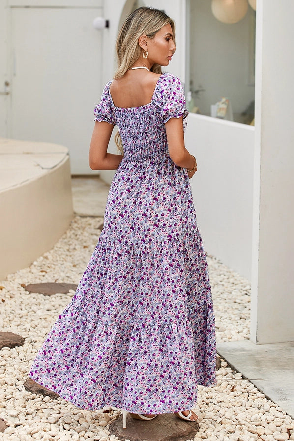 Purple Floral Blakely Bubble Sleeve Dress