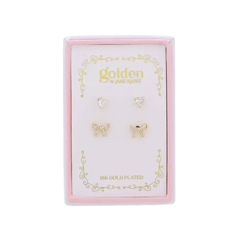 Kids 18K Gold Plated Heart & Bow Stud Earrings