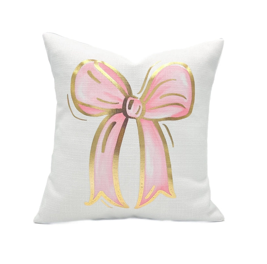 Light Pink Bows Gold Foil Pillow