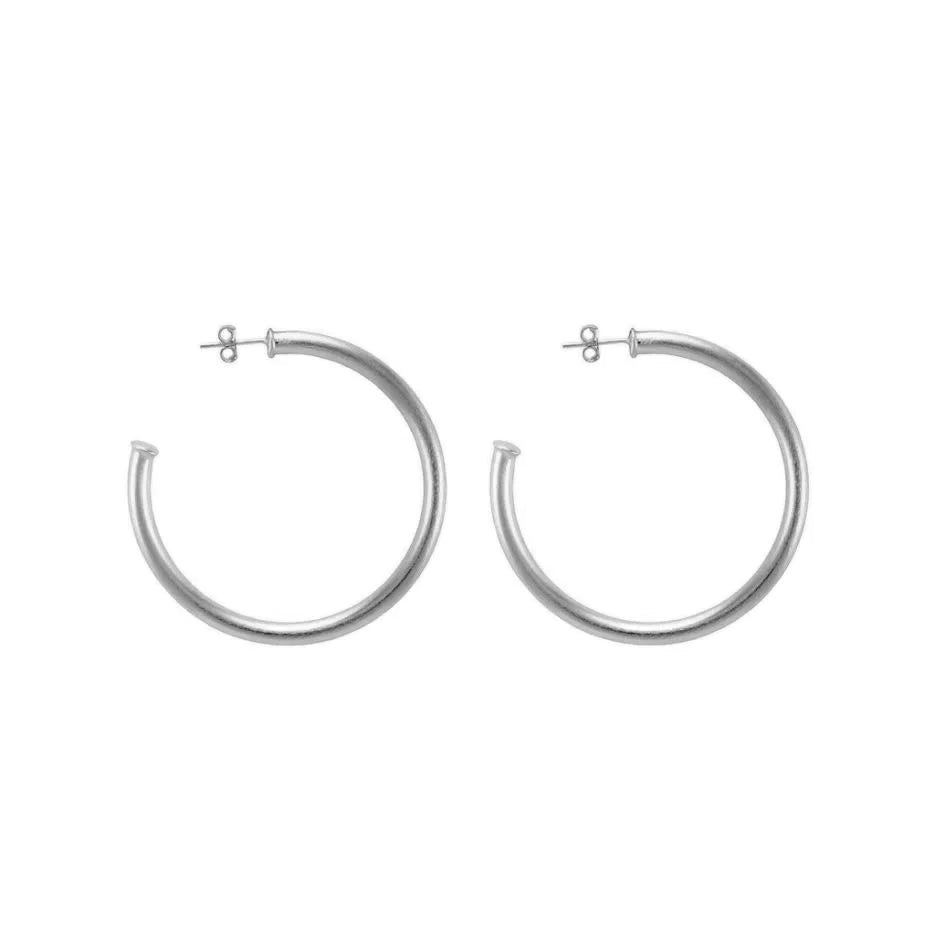 Petite Everybody's Favorite Hoops - Brushed Silver