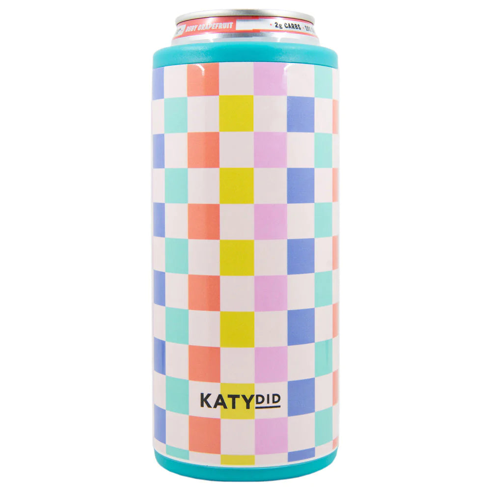 Multicolored Checkered Print Slim Can Cooler