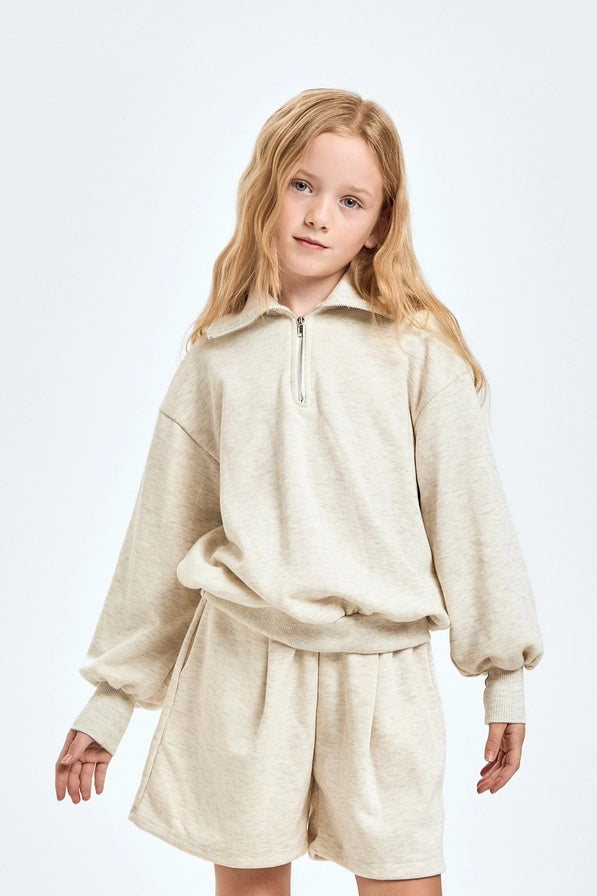 Youth Light Gray French Terry Half Zip Sweatshirt