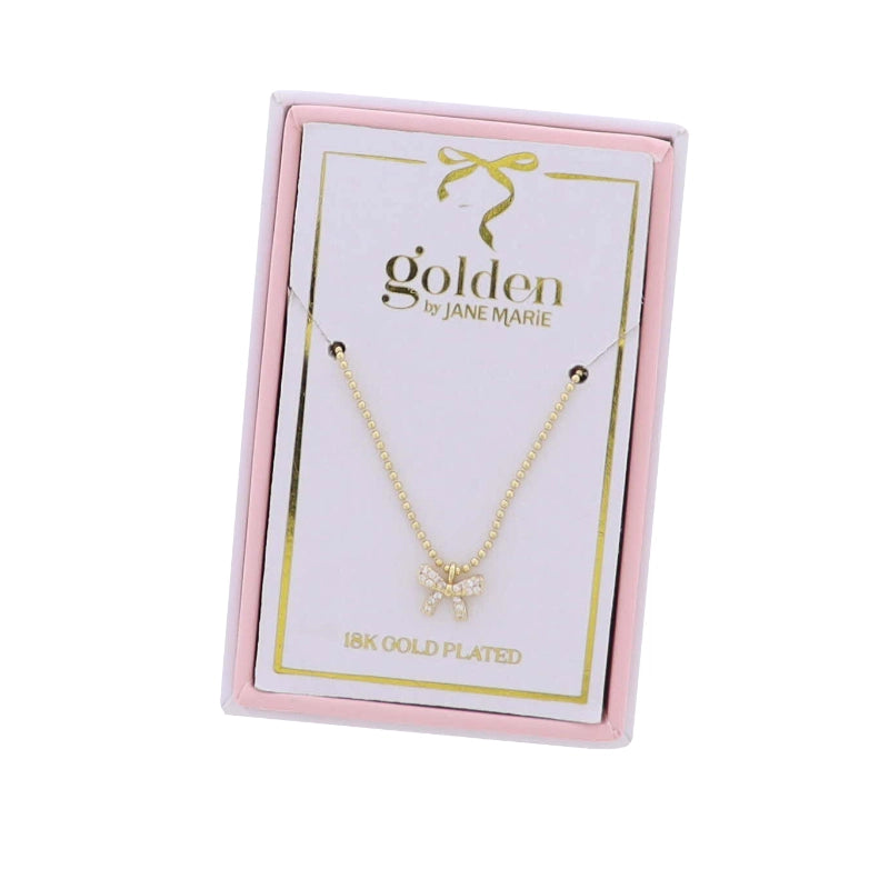 Kids 18K Gold Plated with Clear Crystal Bow Necklace