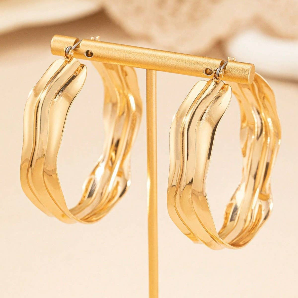 Gold Ridged Hoop Earrings
