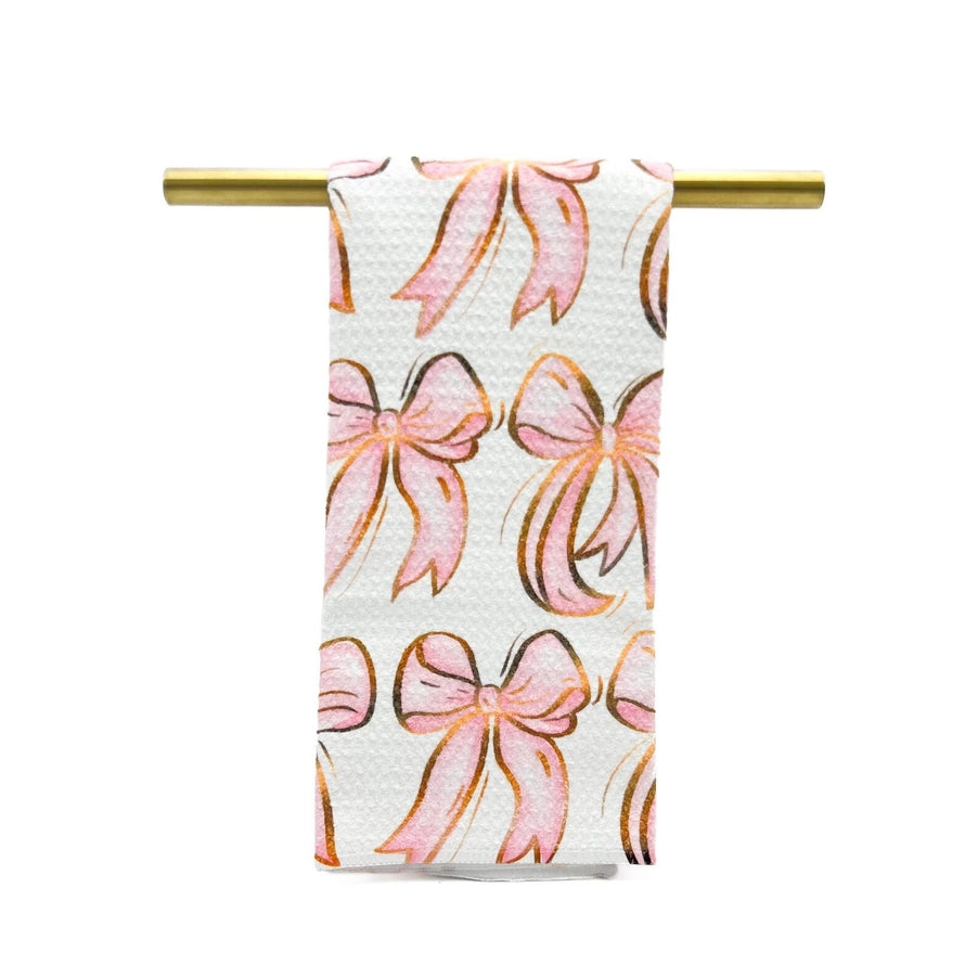 Light Pink Bows Gold Foil Tea Towel