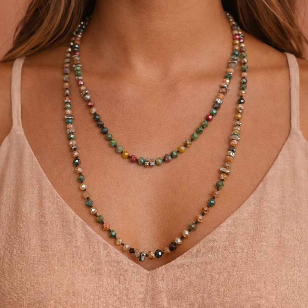 Boho Long Colorful Glass Crystal Necklace