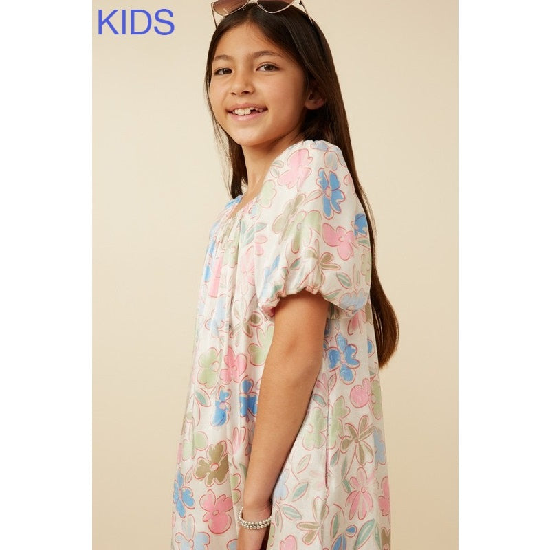 Youth Ivory Floral Puff Sleeve Foiled Dress