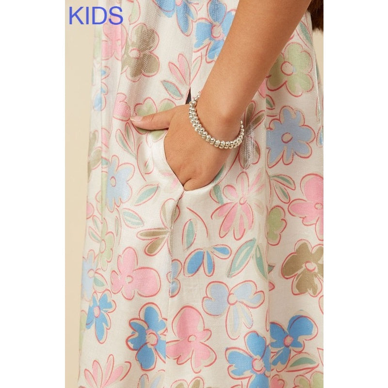Youth Ivory Floral Puff Sleeve Foiled Dress