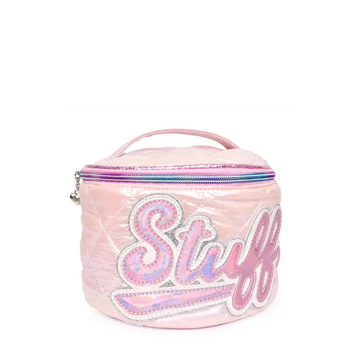 Metallic Pastel Pink Round Stuff Puffer Glam Bag