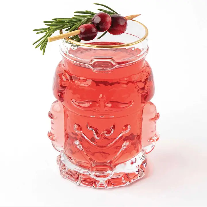 Gold-Rimmed Nutcracker Drinking Glass