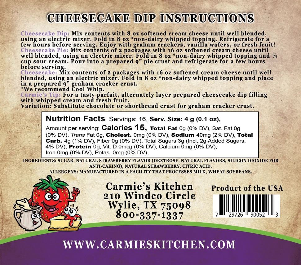 Carmie's Strawberries N Cream Cheesecake Dip Mix