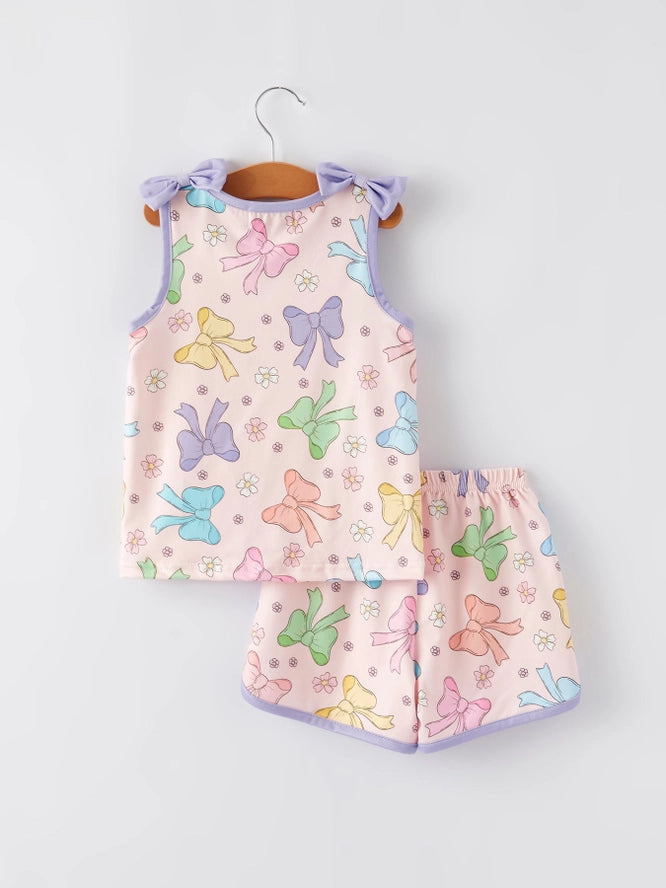 Youth Purple Bow Sleeveless Vest Top & Shorts Set