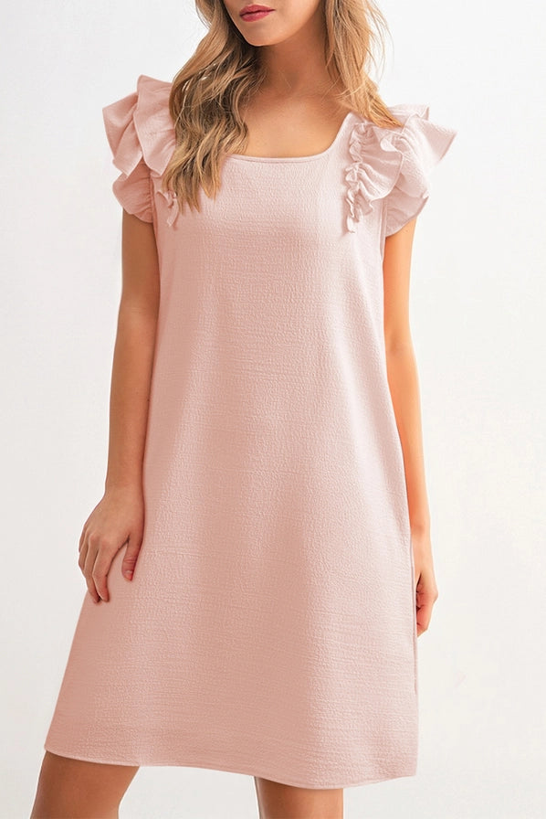 Pink Textured Bow Ruffled Hollie Mini Dress