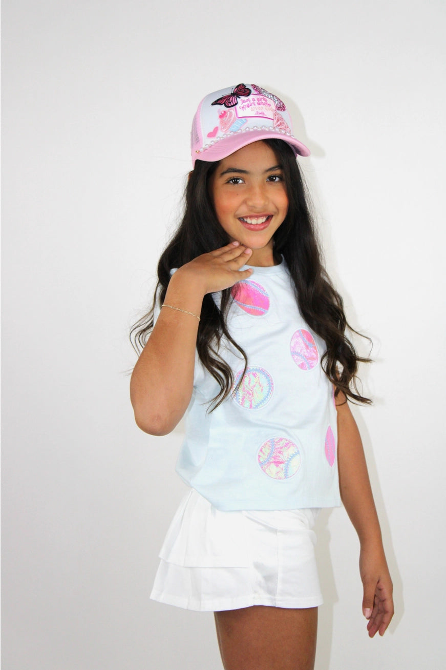 Youth Light Blue Baseball Applique Tee