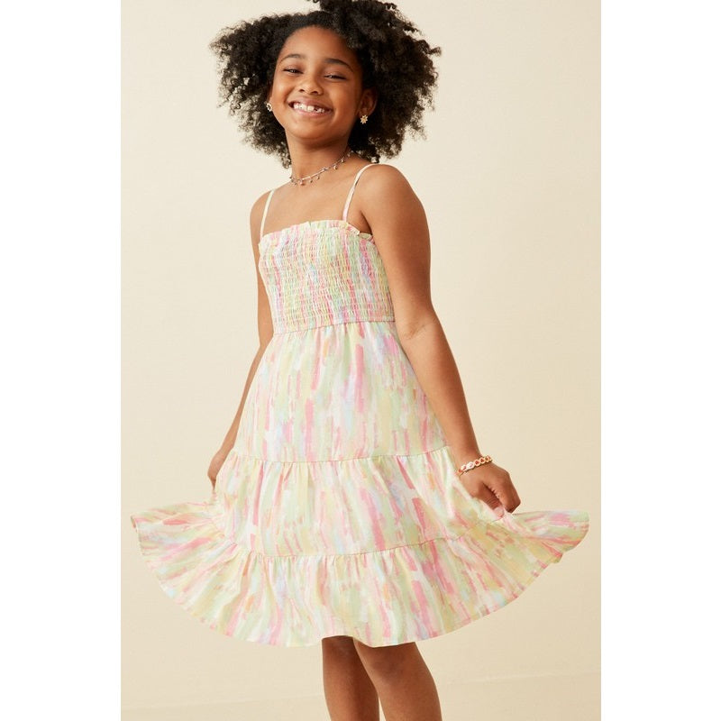Youth Watercolor Smocked Tiered Tank Dress