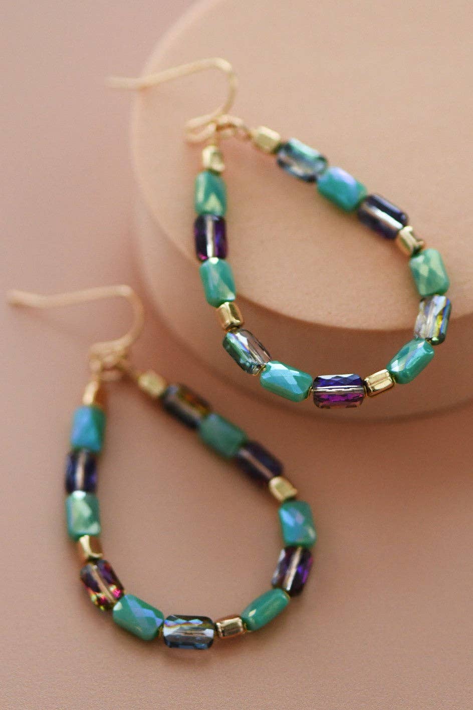 Blue & Brown Teardrop Beaded Earrings