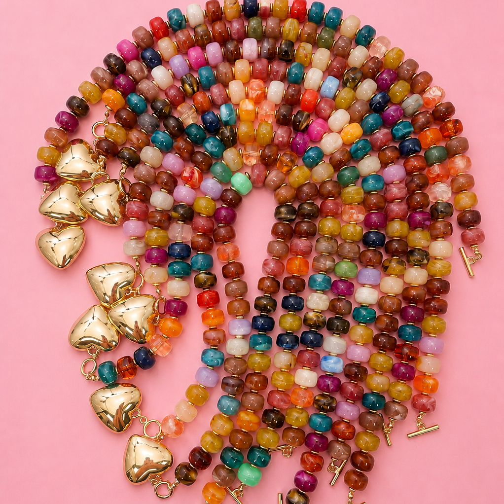 Multi Beaded Heart Charm Necklace
