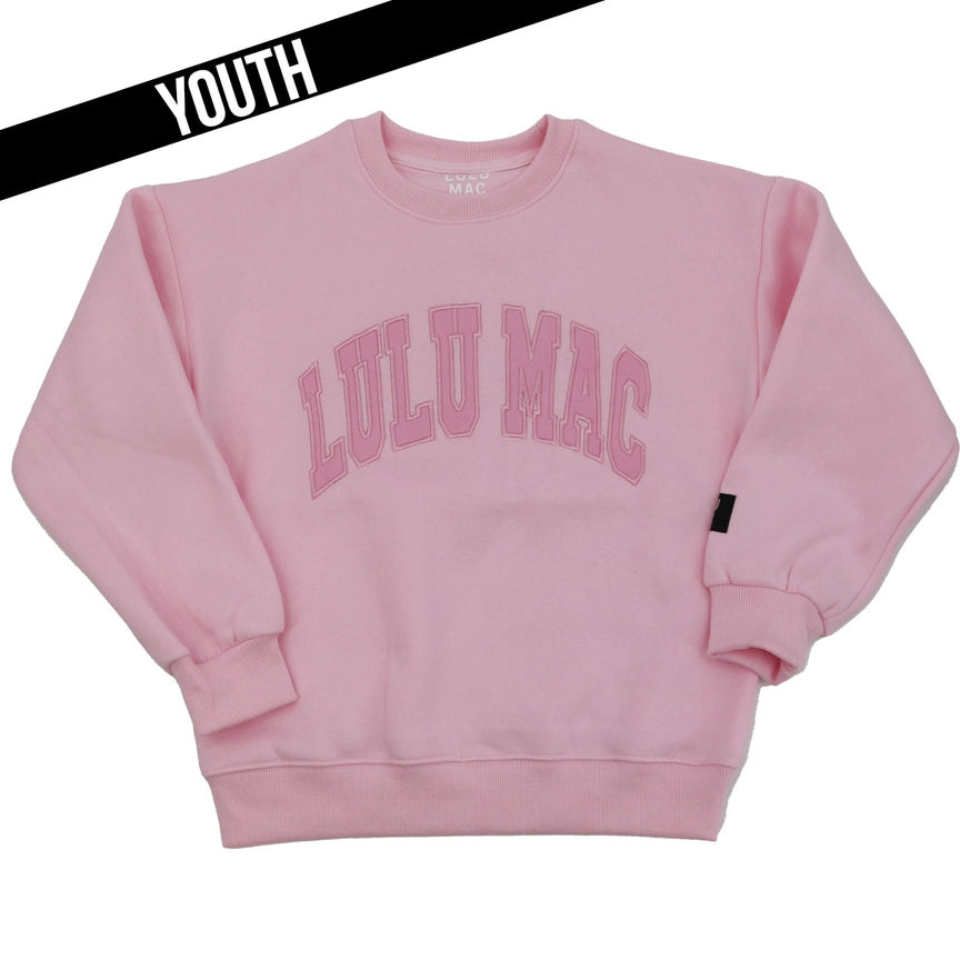 Youth Lulu Mac Light Pink Monogram Sweatshirt