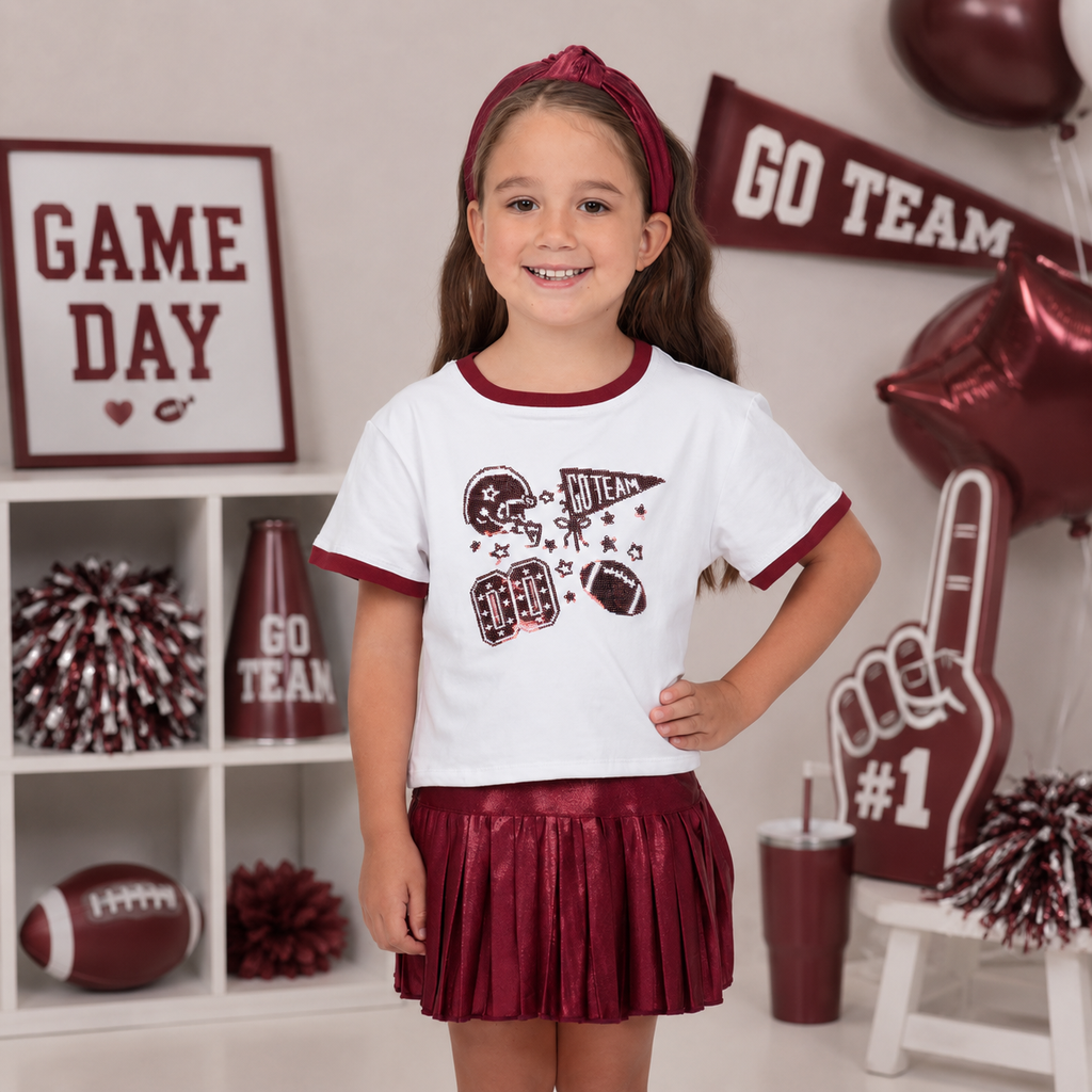 Youth Shimmer Maroon Mini Pleated Skort