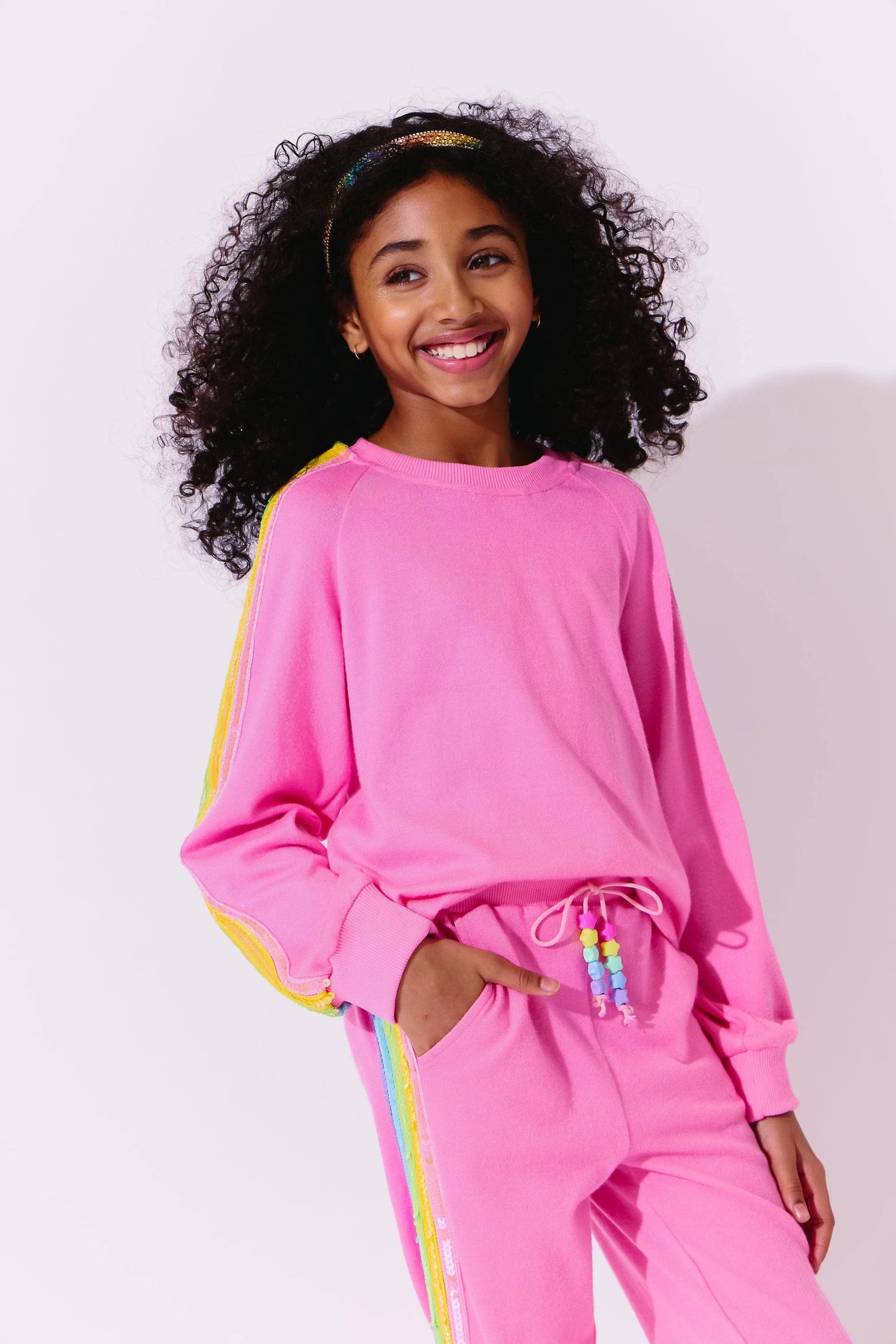 Youth Pink Rainbow Sequin Set
