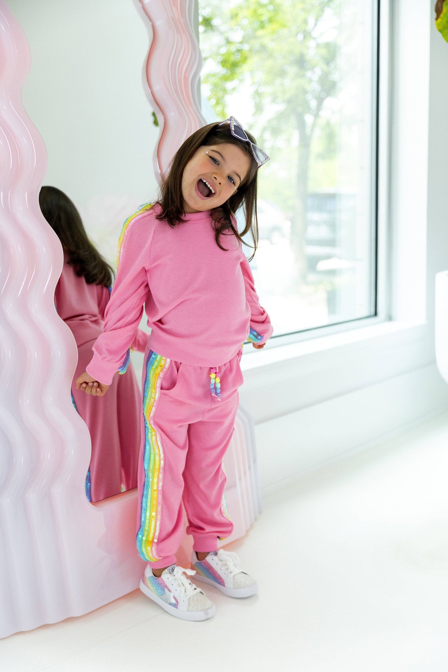 Youth Pink Rainbow Sequin Set