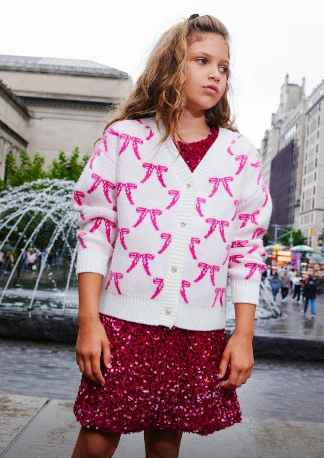 Youth Pretty in Pink Bow Cardigan