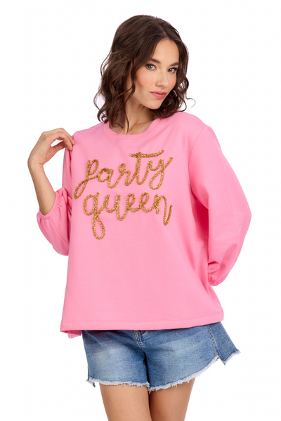 Mud Pie Pink Party Queen Sparkle Sweatshirt