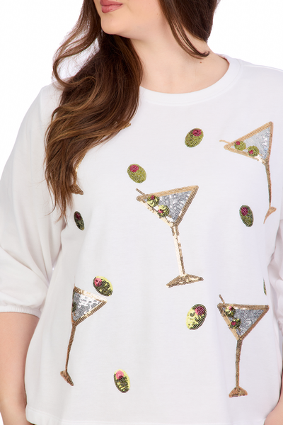 Mud Pie White Martini Sparkle Sweatshirt