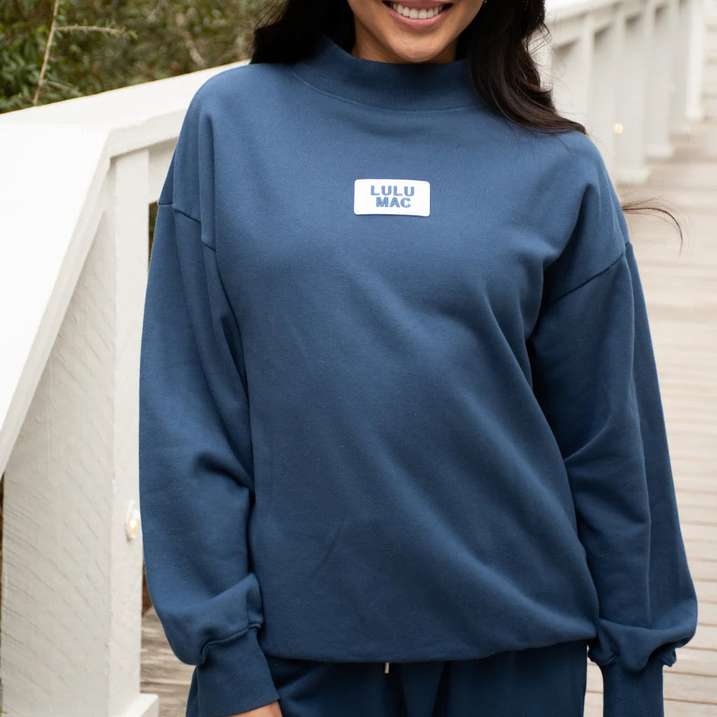 Lulu Mac Navy Terry Cloth Long Sleeve Top