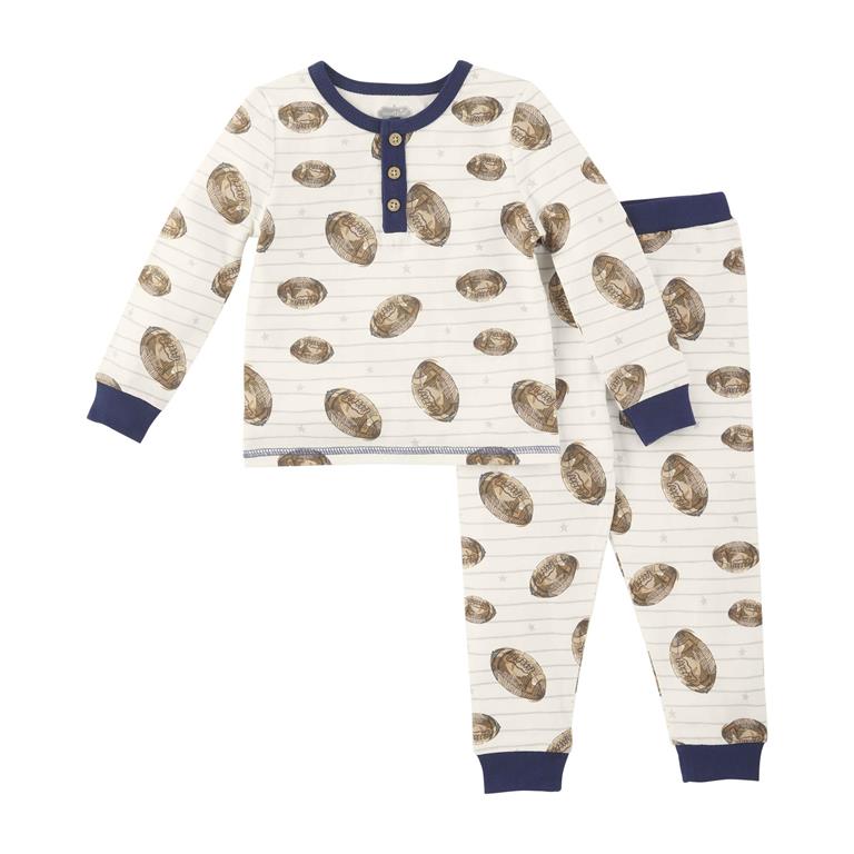 Mud Pie Blue Football Pajama Pant Set