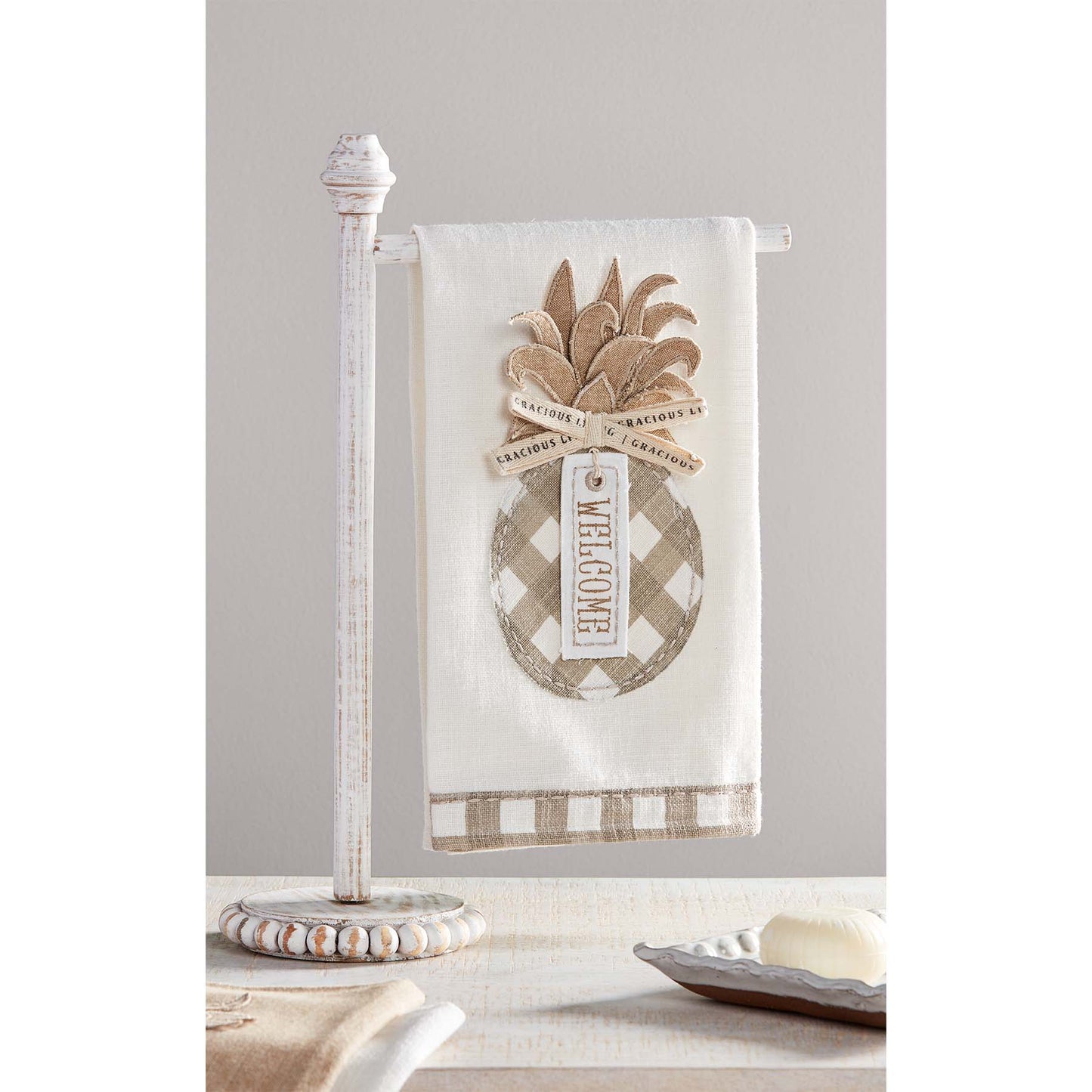 Mud Pie White Wood Towel Holder