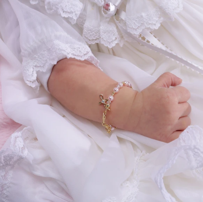 Lauren - 14K Gold-Plated Pink Pearl Cross Bracelet