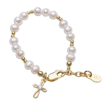 Mae - 14K Gold-Plated Pearl Bracelet with Cross