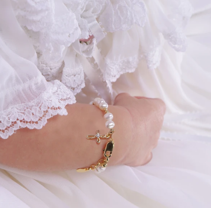 Mae - 14K Gold-Plated Pearl Bracelet with Cross